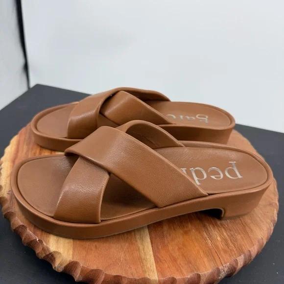 PEDRO GARCIA women's Lexia cross flat sandals in Terra brown leather sz 41 US 11 - Picture 3 of 8